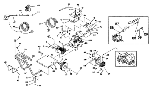 Pressure Washer And Cradle Diagram and Parts List for 9858-1  Briggs and Stratton Pressure Washer